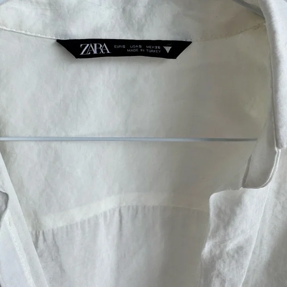 Zara White Rushed Linen looking Shirt Small - Picture 3 of 4